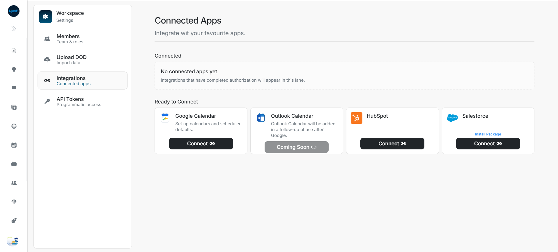HubSpot card ready to connect in DOE