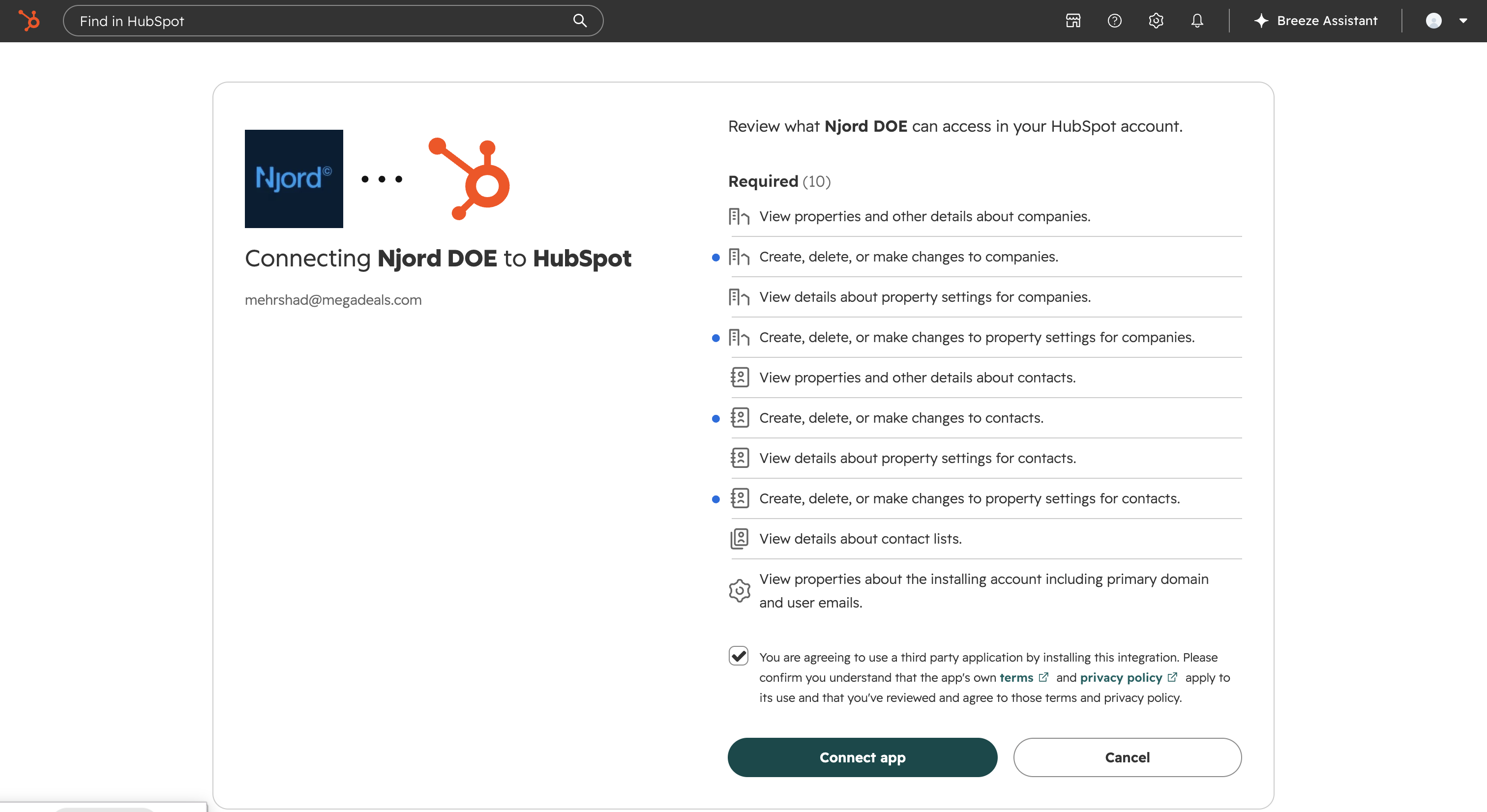 Review HubSpot required access
