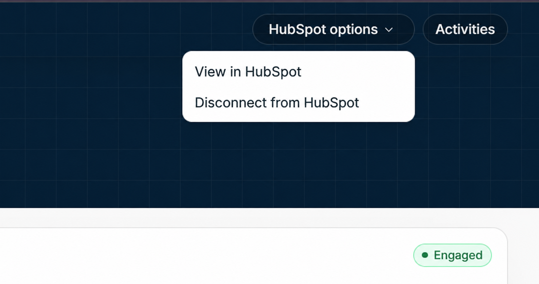 HubSpot options menu with Disconnect from HubSpot
