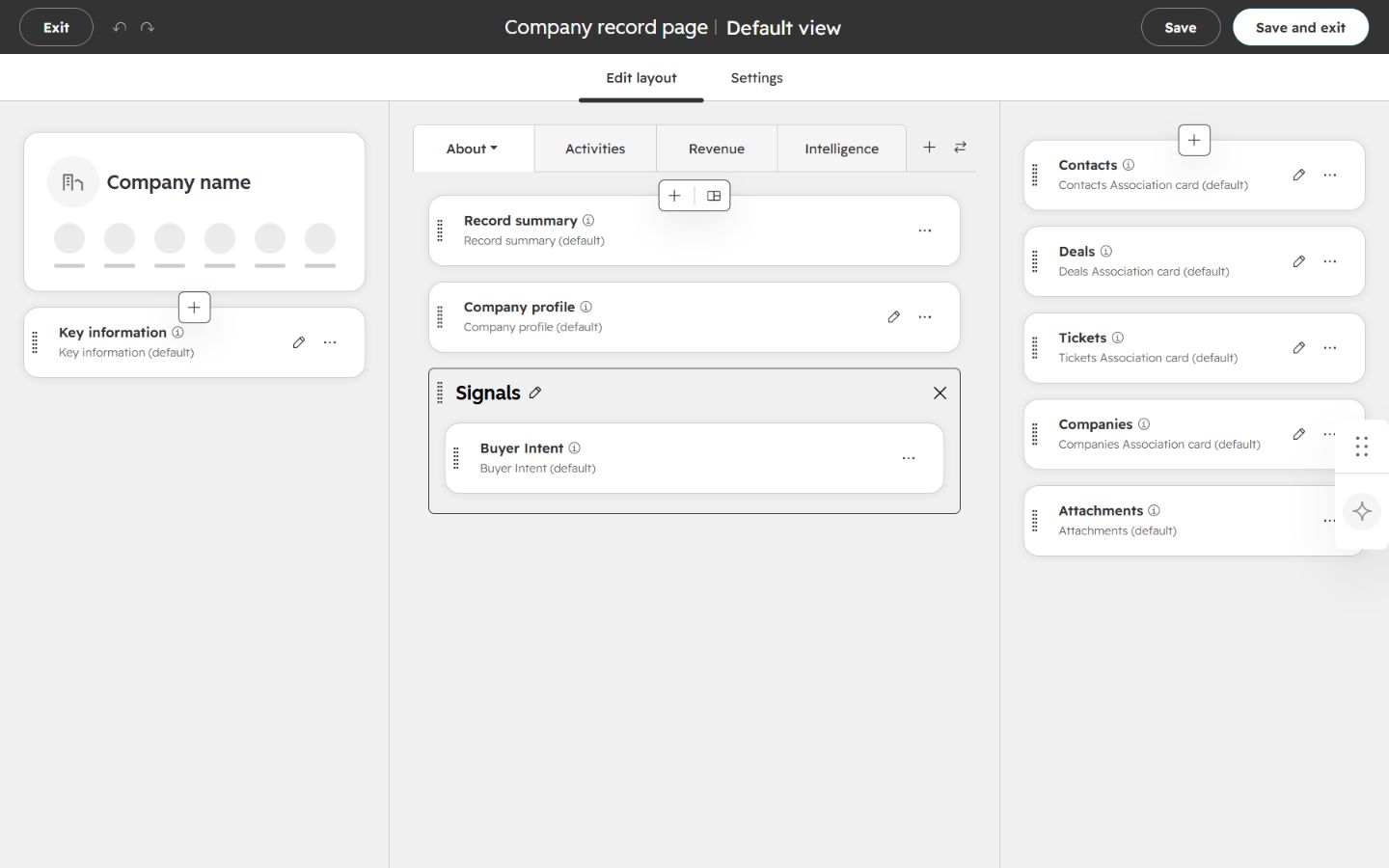 HubSpot Company default view editor