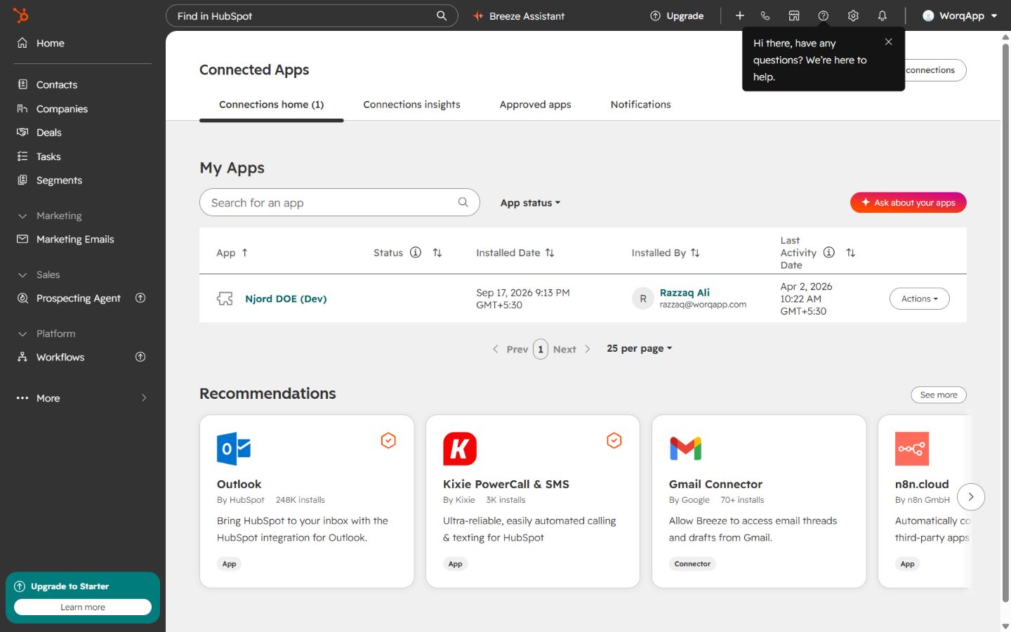 Njord DOE in HubSpot Connected Apps
