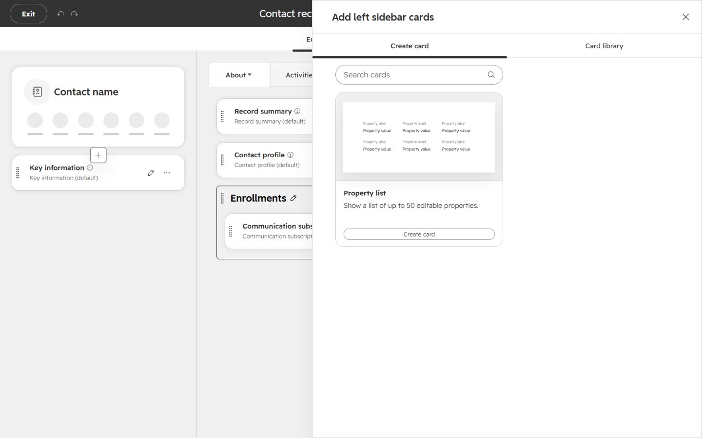 HubSpot Add card panel