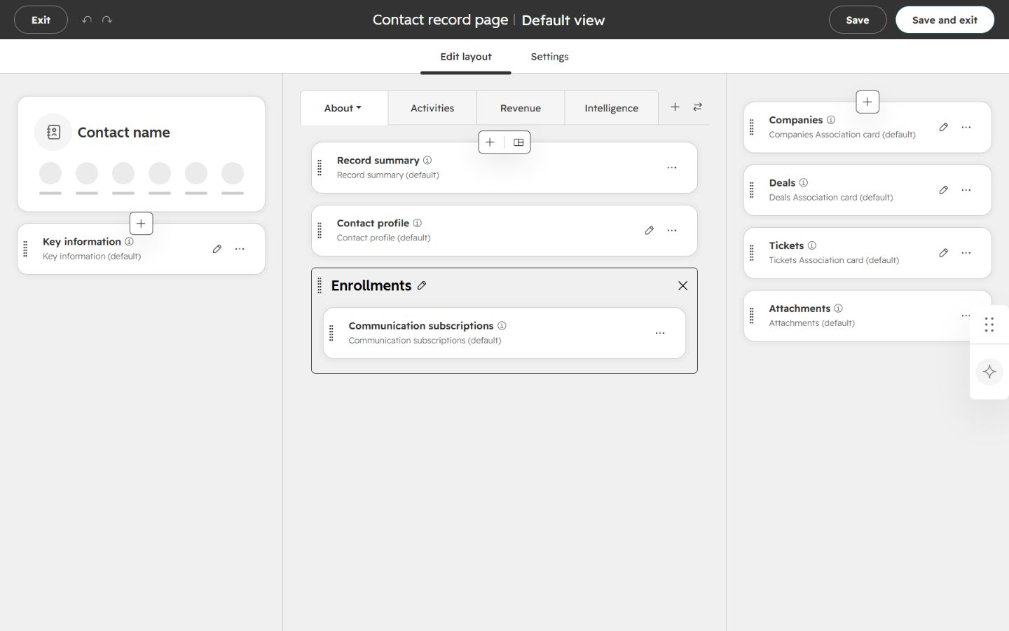 HubSpot Contact default view editor