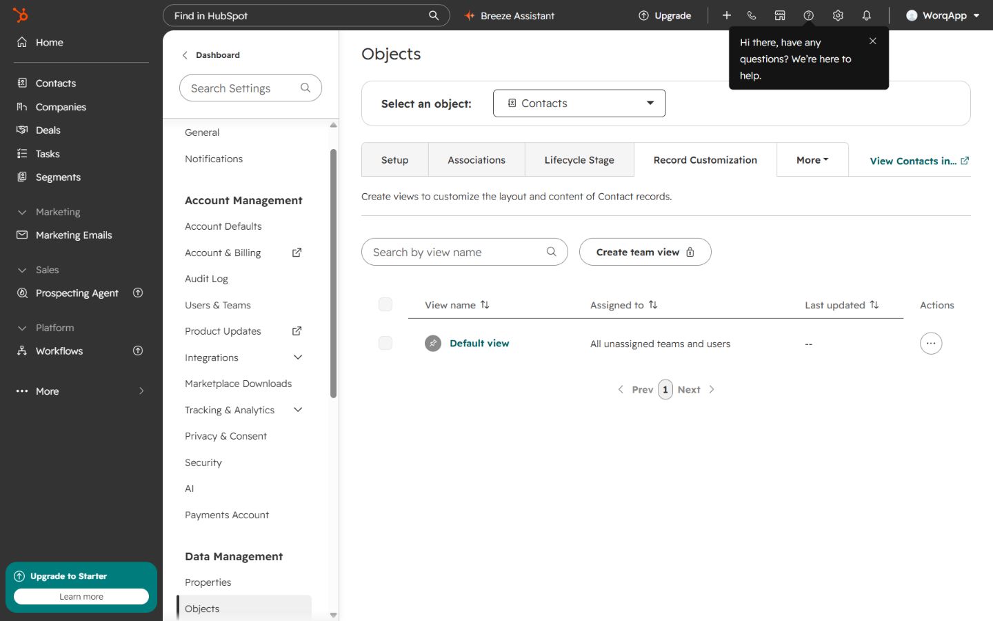 HubSpot Contact record customization