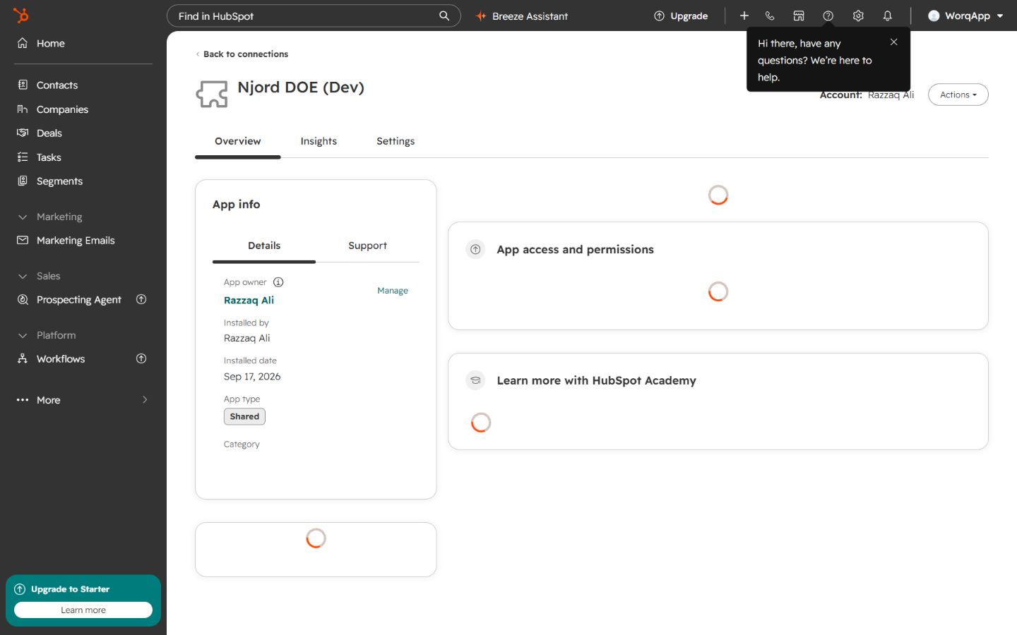 Njord DOE app overview in HubSpot