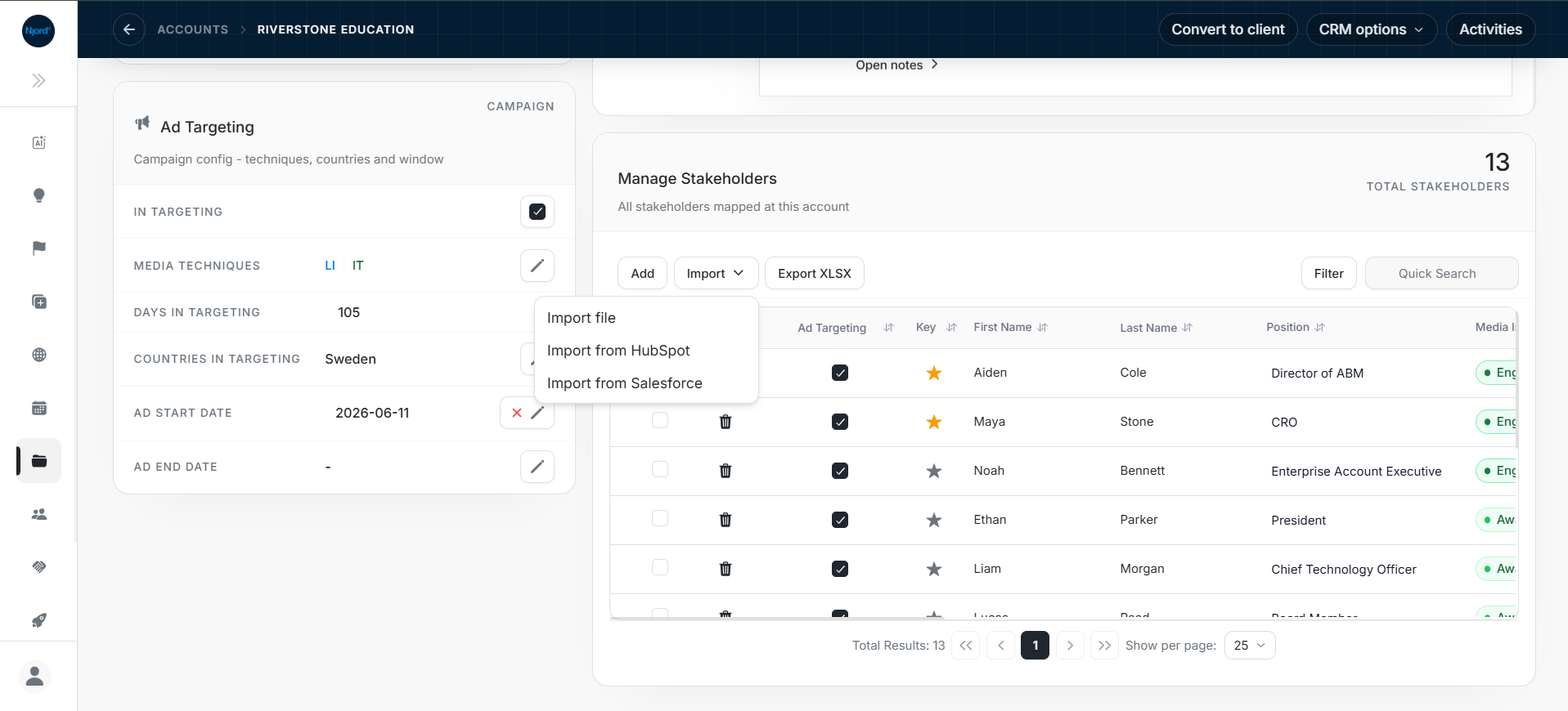 Import stakeholders from HubSpot inside an account