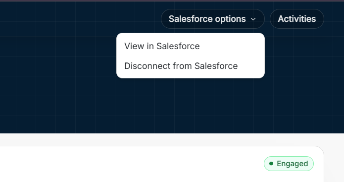 Salesforce options menu with Disconnect from Salesforce