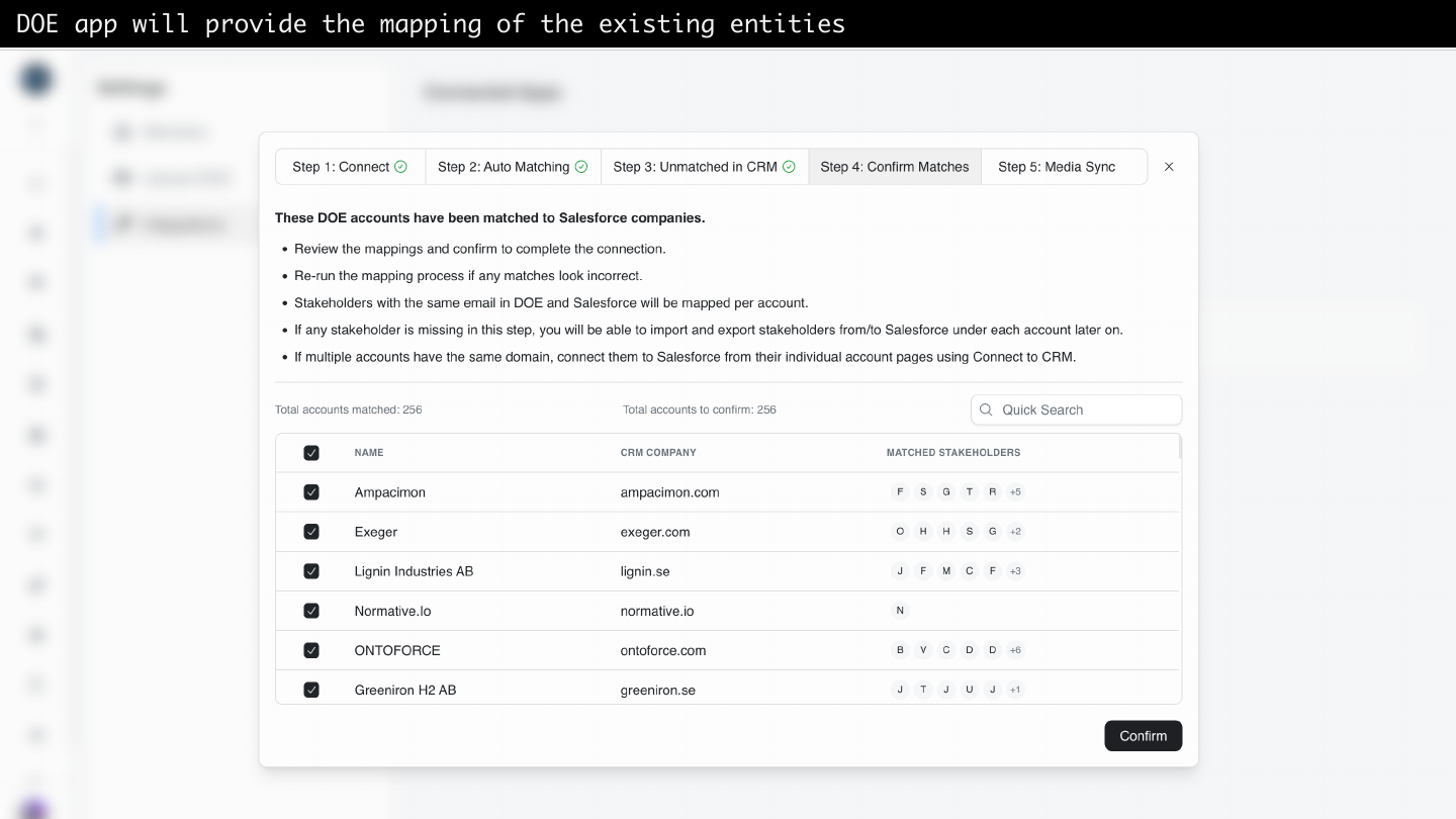 Salesforce mapping of existing entities