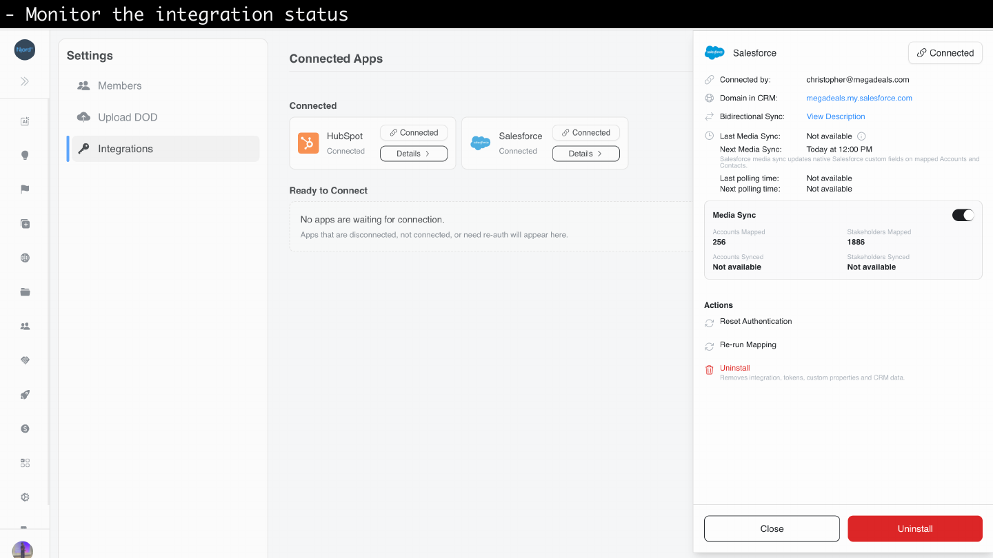Salesforce connected details panel