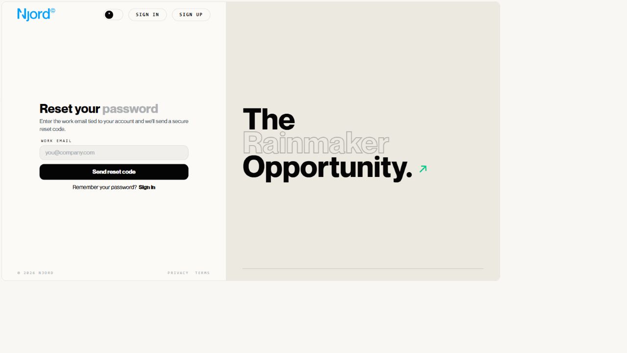 Reset password screen
