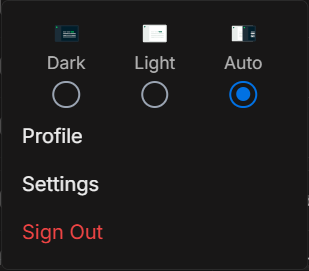 Profile menu theme and settings