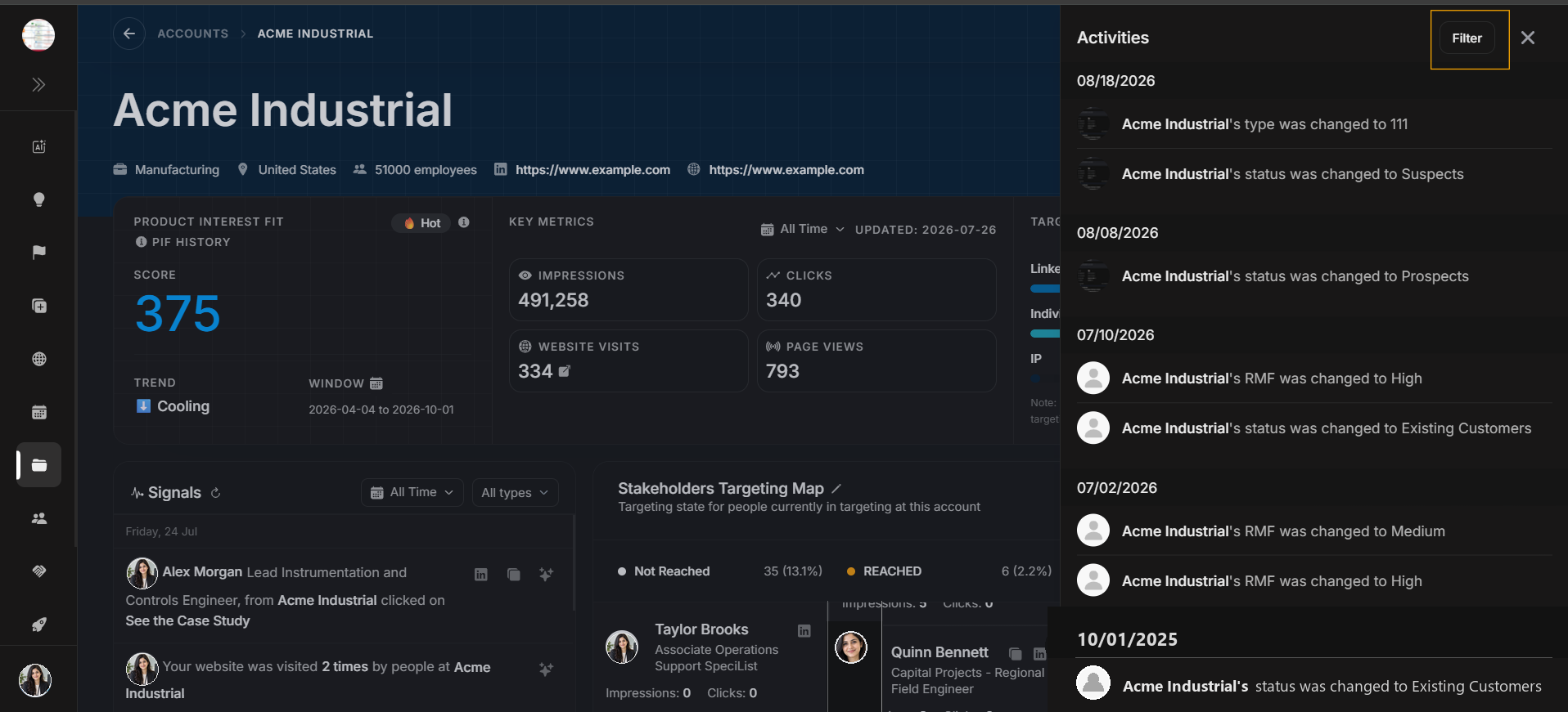Activity filter button