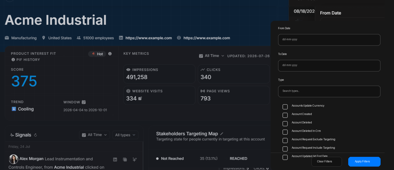 Activity filter modal