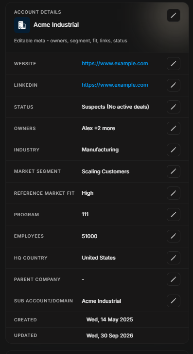 Account Details card