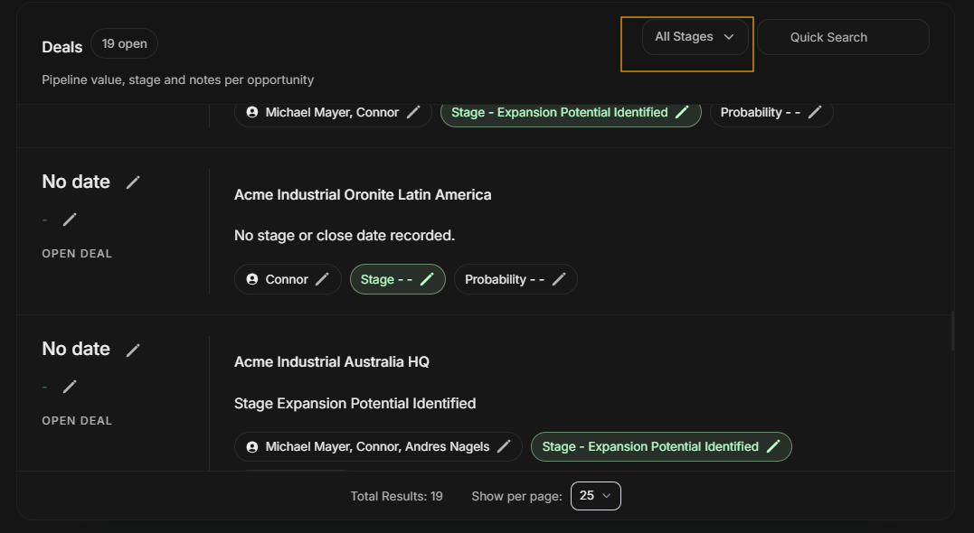 All Stages filter control