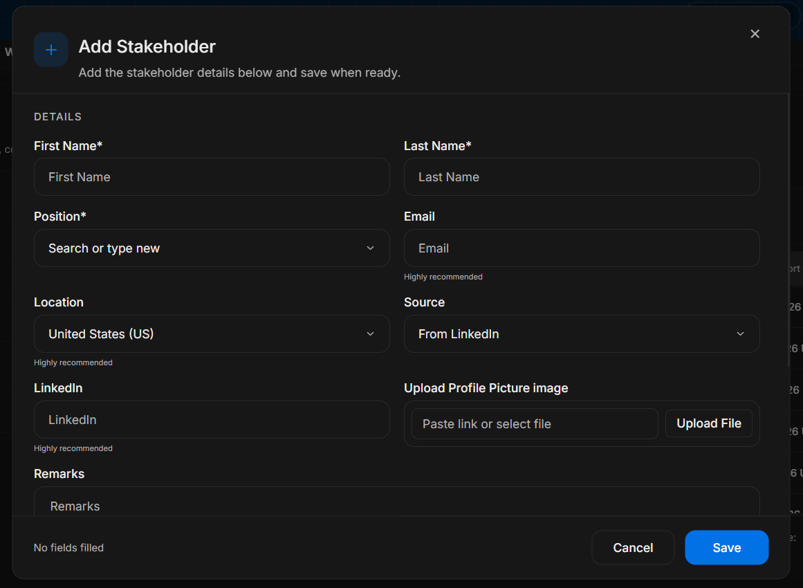 Add Stakeholder form