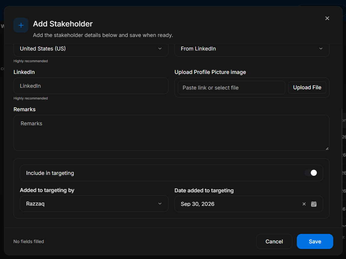 Add Stakeholder targeting fields