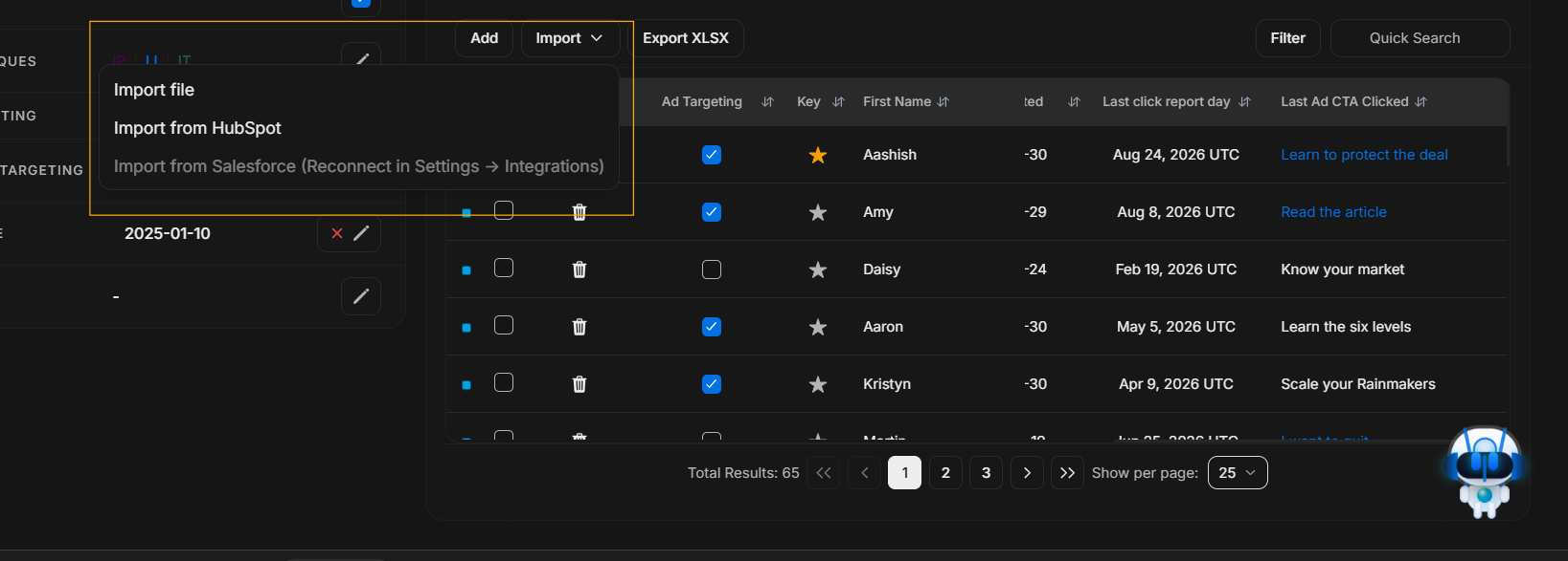 Stakeholder import menu