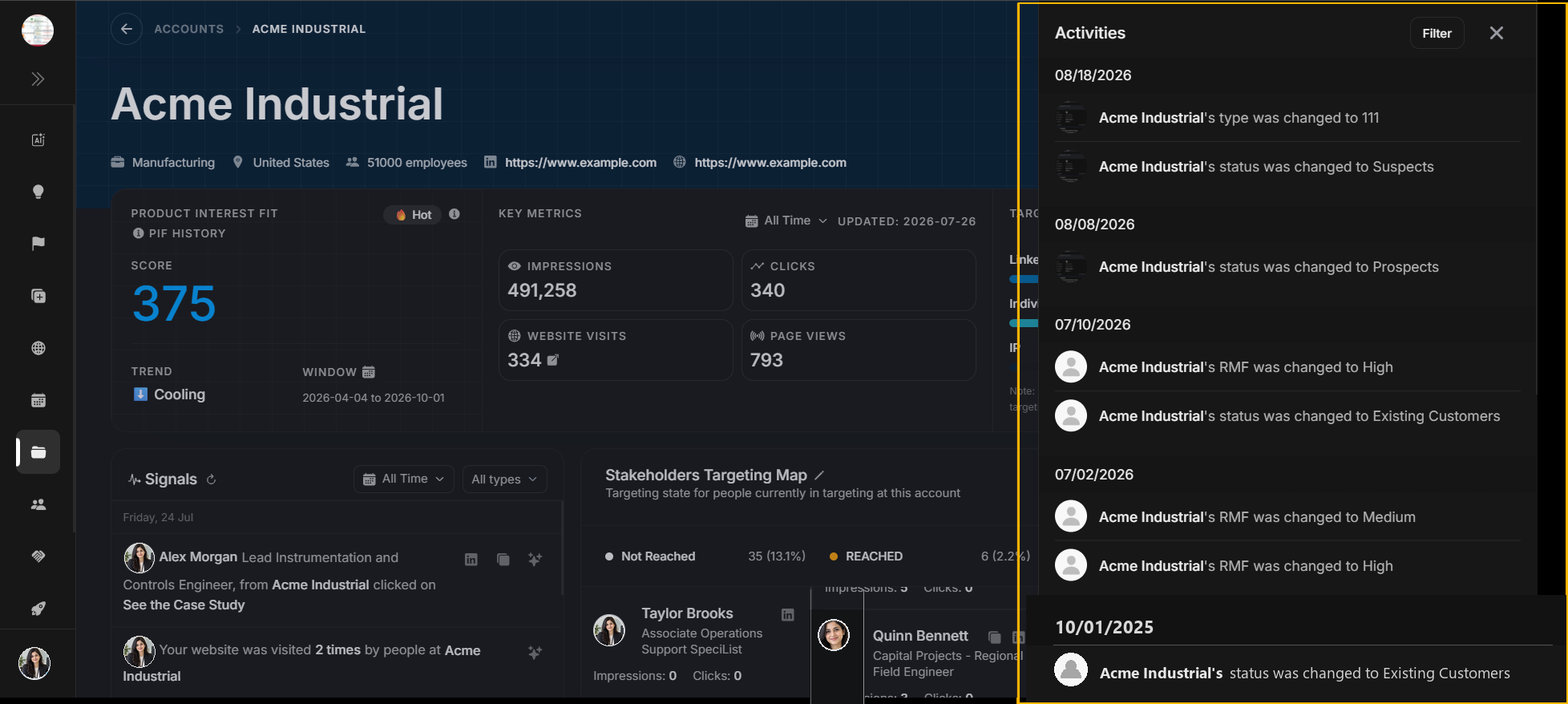 Account activity sidebar