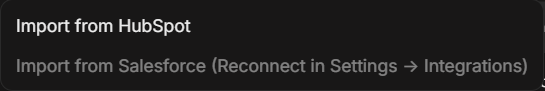 Account import menu