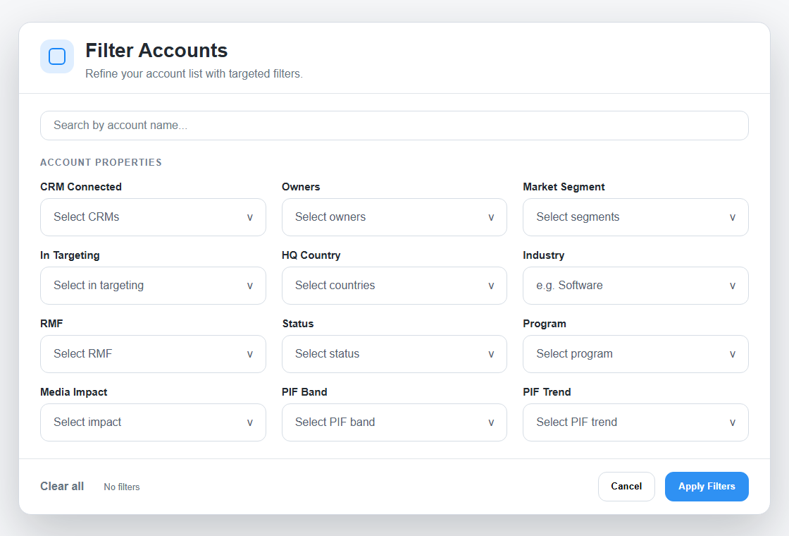 Filter Accounts dialog