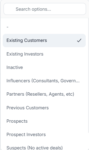 Status dropdown