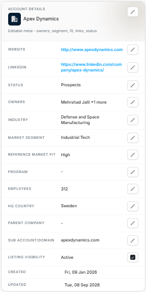 Editable account fields