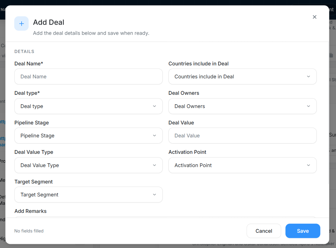 Add Deal modal