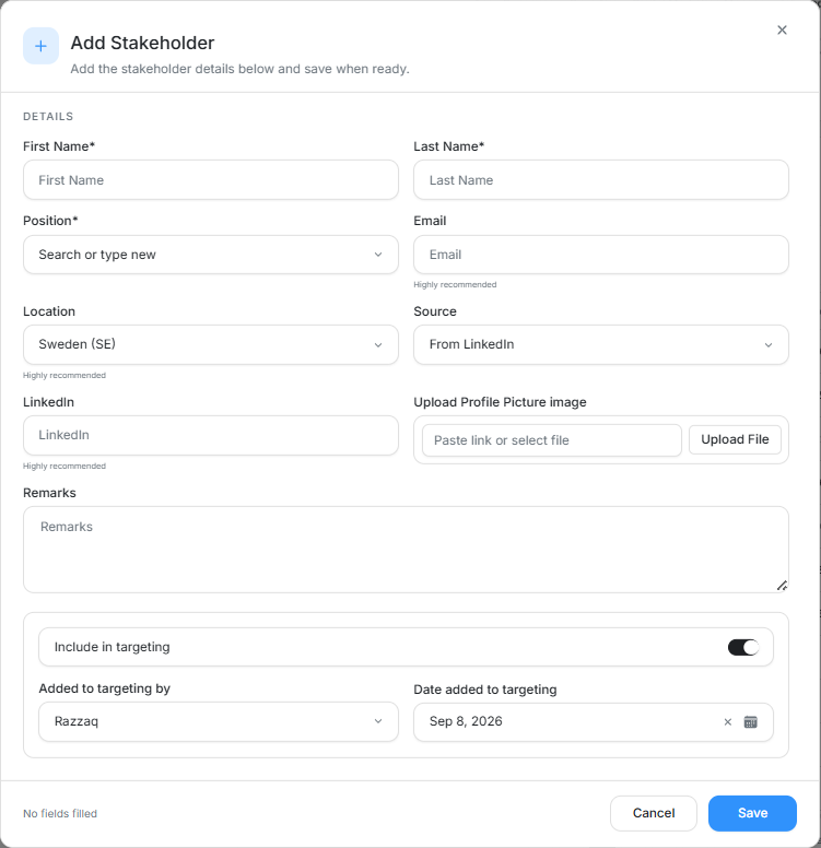 Add Stakeholder modal