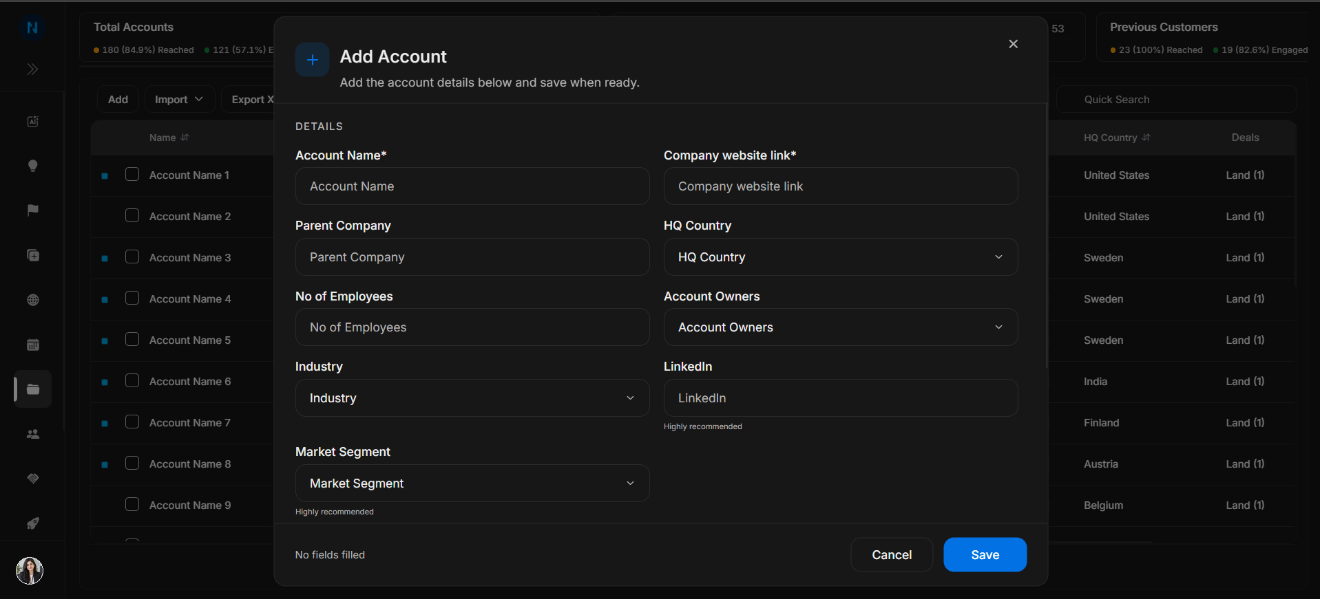 Add Account profile fields