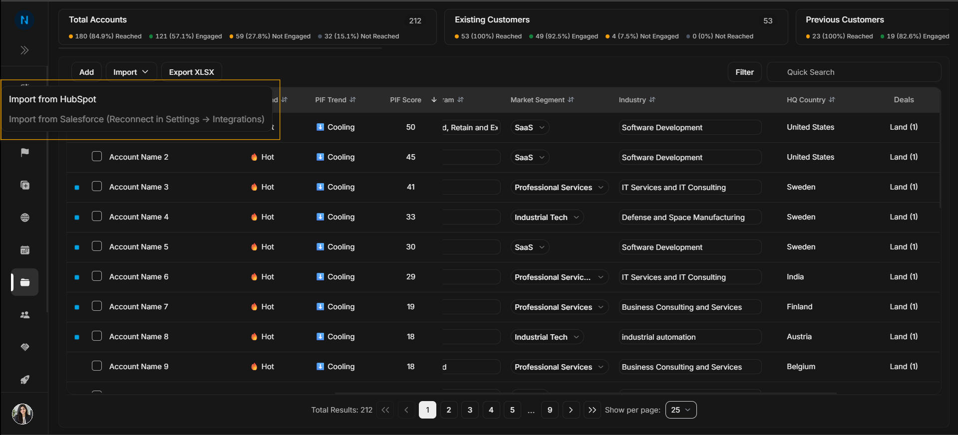Import menu