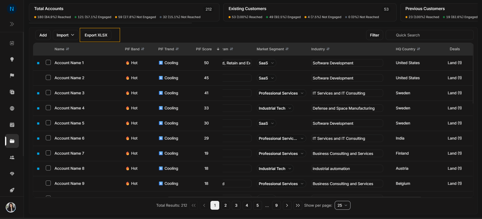 Export XLSX action