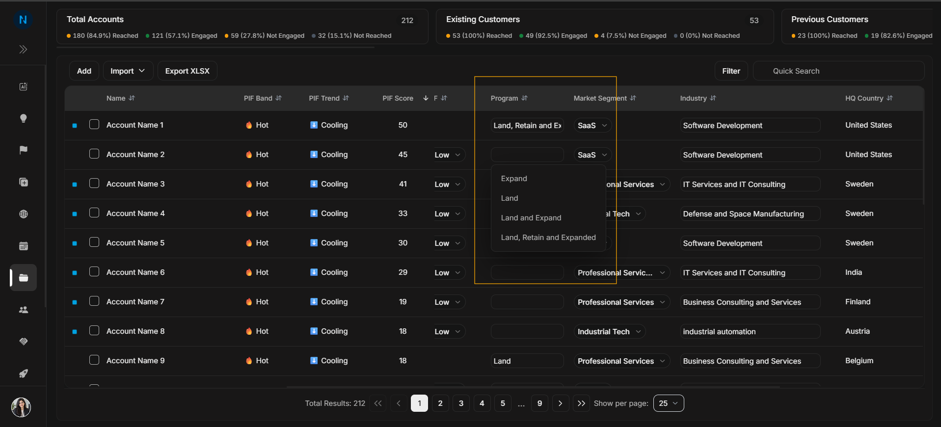 Program dropdown
