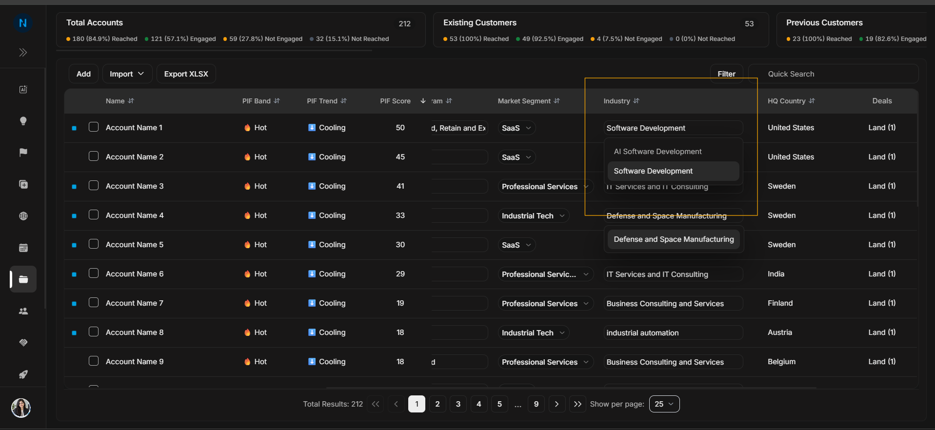 Industry dropdown