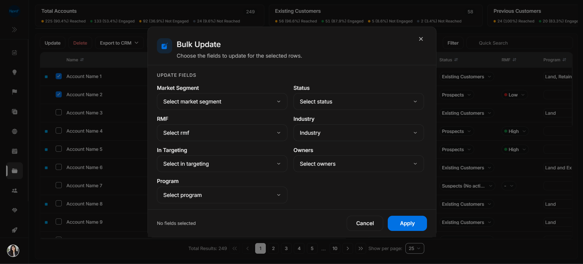 Bulk Update modal