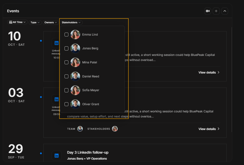 Stakeholders dropdown opened