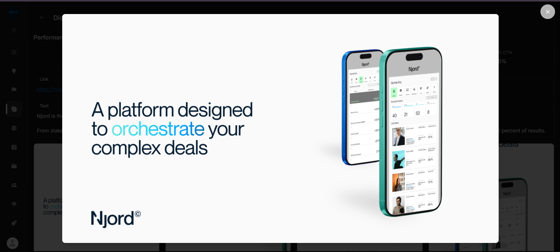 Large creative preview dialog over the Ads Listing page
