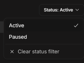 Status filter menu on an Ad Library ads list