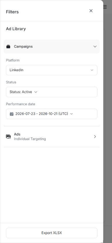 Mobile Filters panel for choosing the review