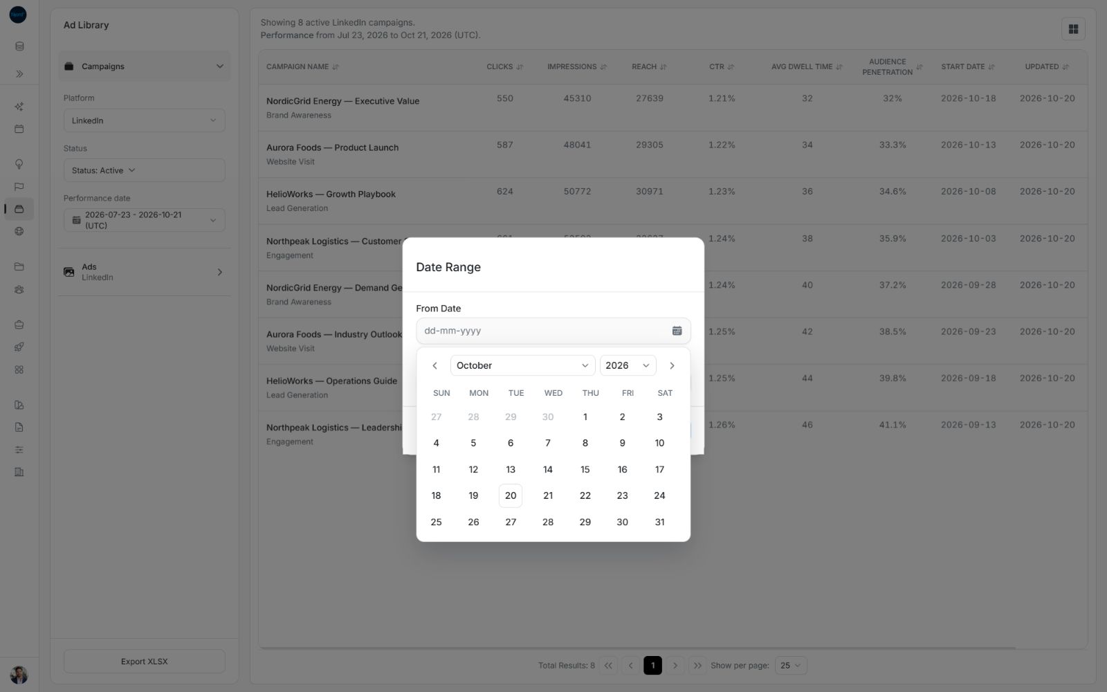 From Date calendar with month, year and day controls