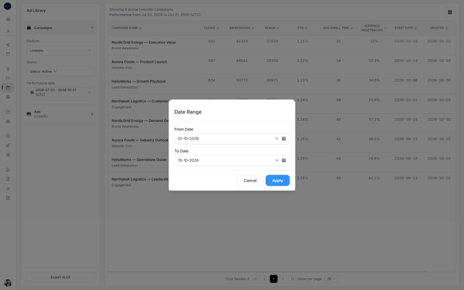 Custom date form completed for October 1 through October 15