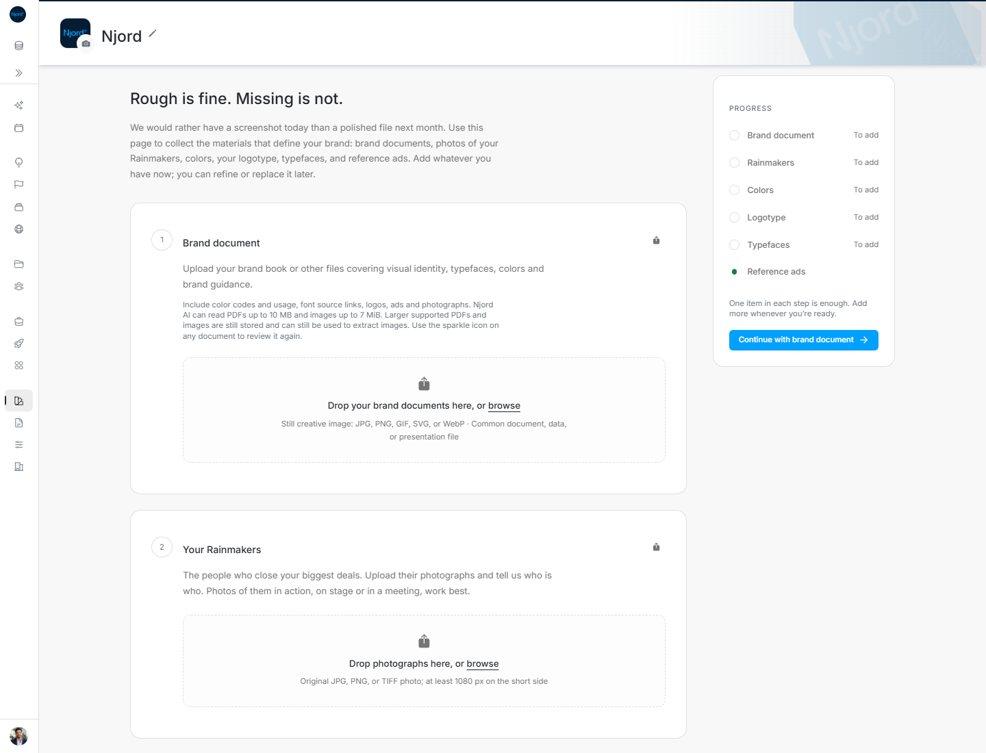 Brand page with steps and the Progress card
