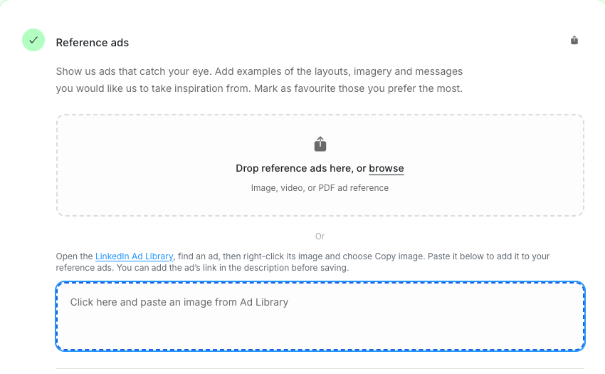 Paste an image from LinkedIn Ad Library
