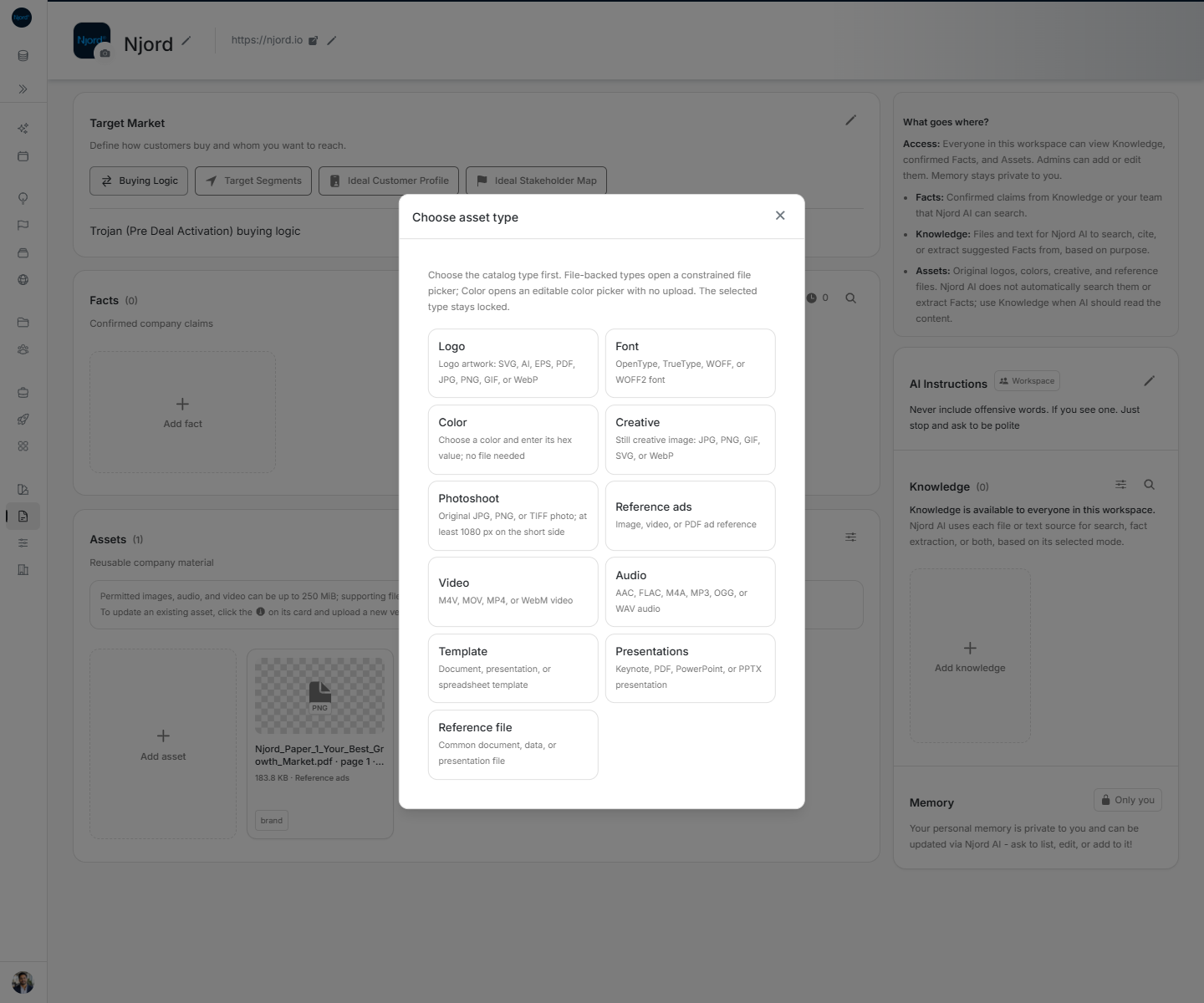 Choose asset type
