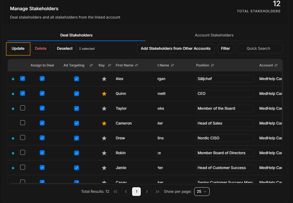 Bulk toolbar