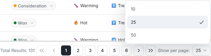 Deal pagination page size menu