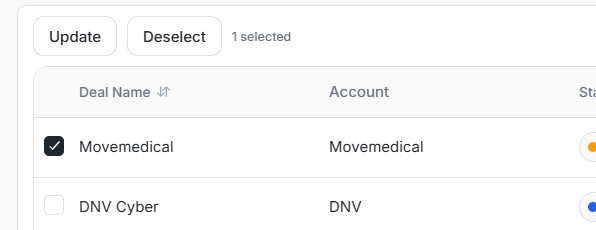 Selected deal toolbar