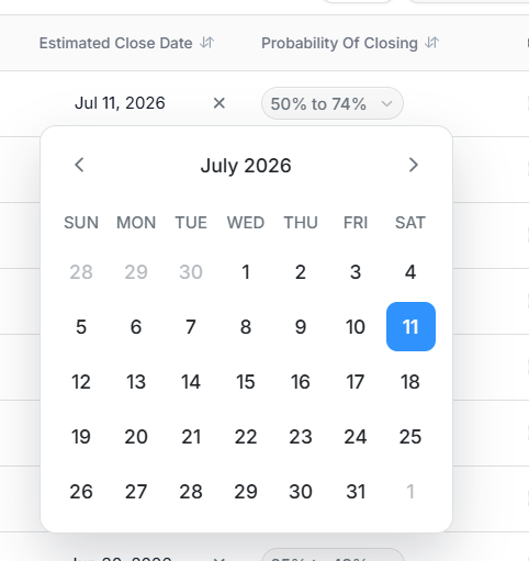 Deal close date picker