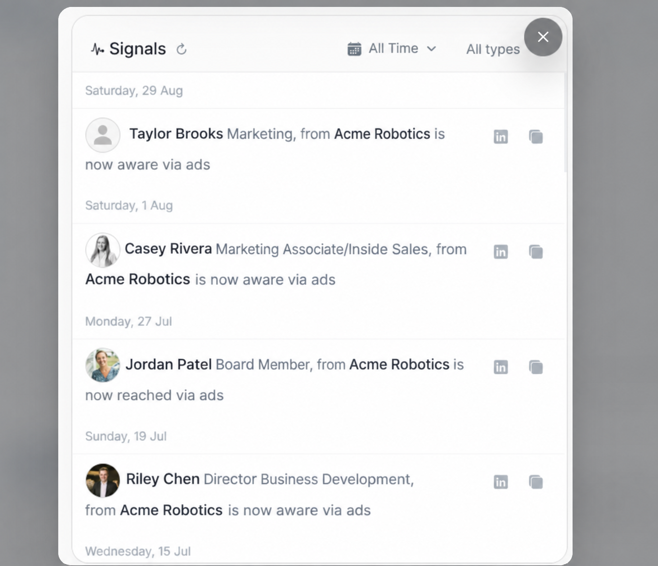 Deal signals feed
