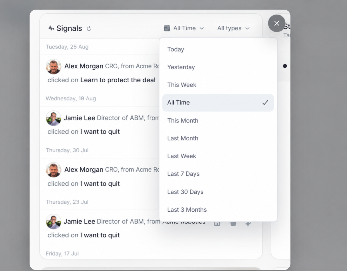Deal signal date filter